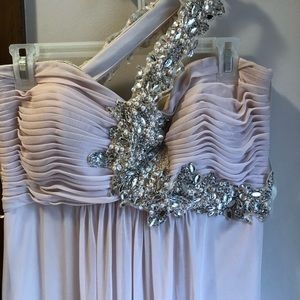 Light pink over the shoulder formal dress